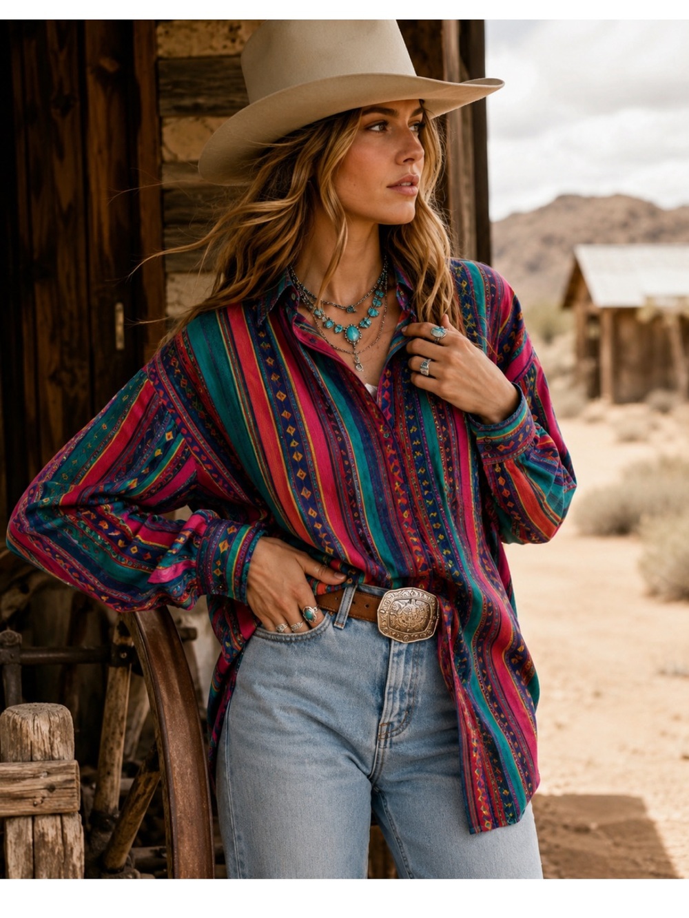 Vintage NUOVO County Seat Vintage Southwestern Aztec Stripe Button Shirt Large